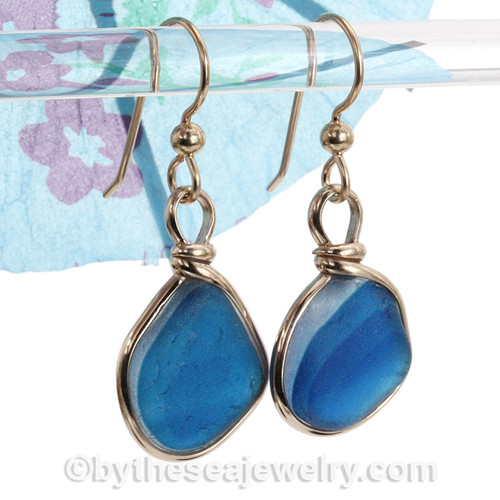  Seaham Sea Glass Earrings Gold Wire Bezel©