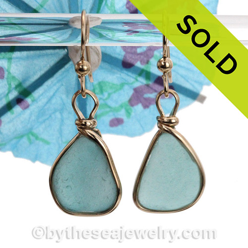 Vivid Aqua Beach Found Sea Glass Earrings I