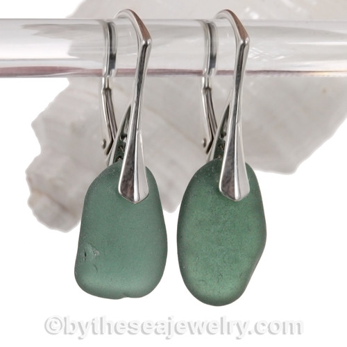 Teal Green Simply Sea Glass Earrings On Silver Leverbacks