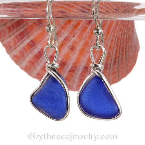 blue sea glass set in our Original Wire Bezel earring setting