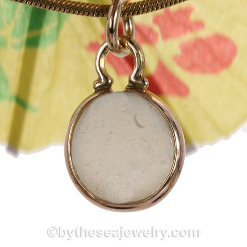 White Bezel Set Sea Glass 14K Goldfilled Cinch Bezel Pendant 