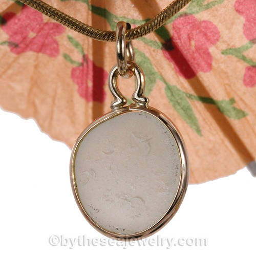 White Bezel Set Sea Glass 14K Goldfilled Cinch Bezel Pendant 