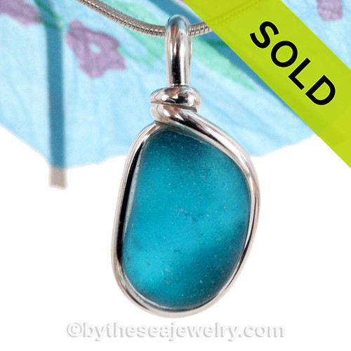 Turquoise or Deep Aqua English Sea Glass Pendant