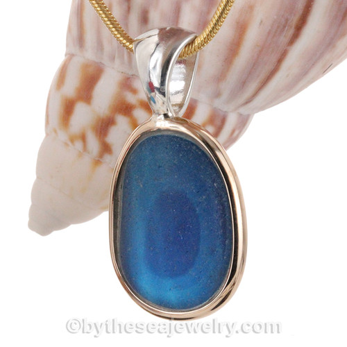 Stunning Mixed Aqua Blue  Multi Sea Glass Pendant In Tiffany Deluxe Wire Bezel Setting©