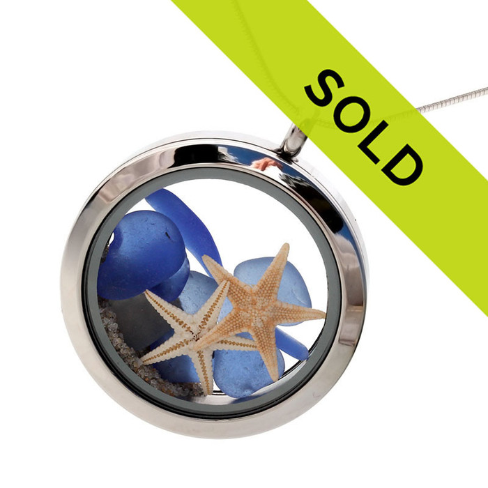 This genuine blue sea glass locket with starfish has been sold!