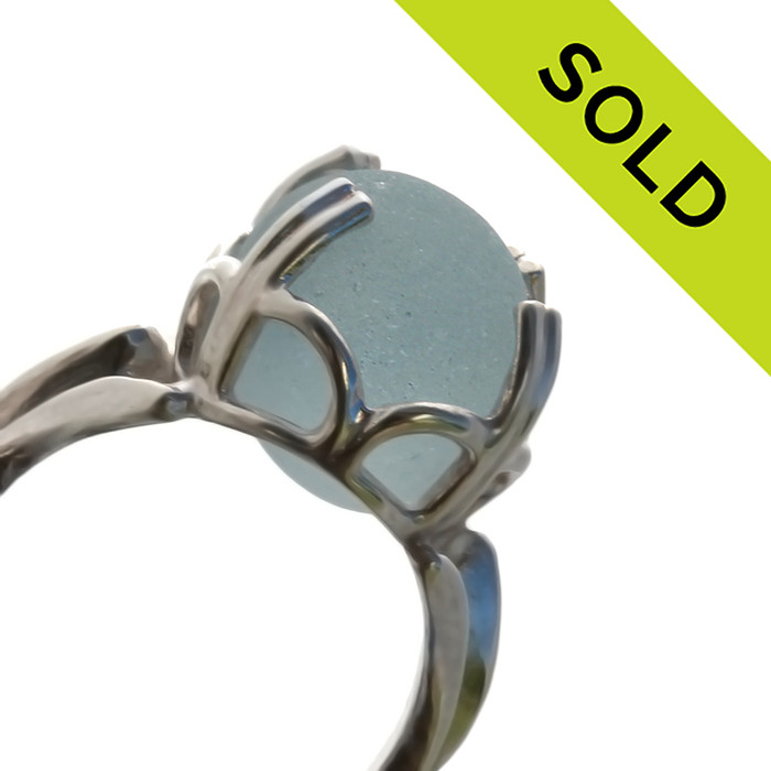 This totally natural piece of baby blue sea glass comes from a site in England where Victorian glass factories discarded scraps into local waters. These amazing TOP QUALITY sea glass pieces now wash ashore.
SOLD - Sorry this Rare Sea Glass Ring is NO LONGER AVAILABLE!