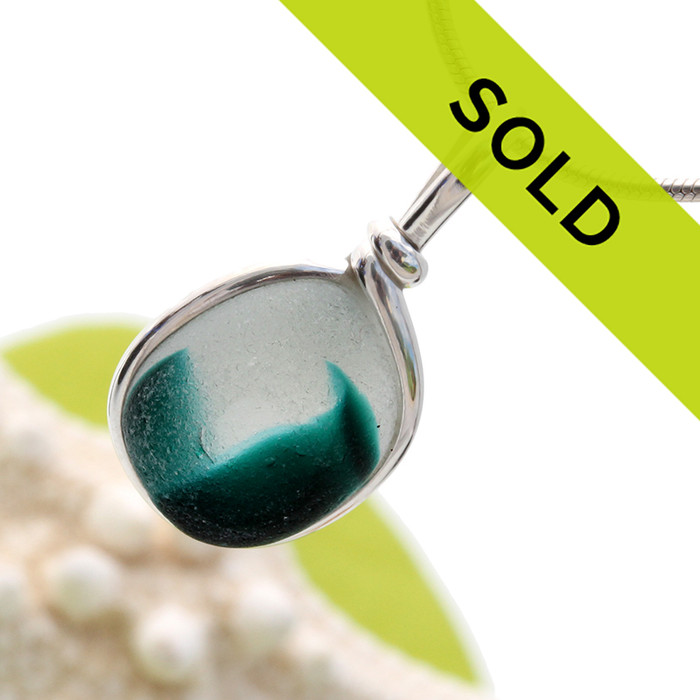 This mixed teal and white sea glass pendant from Seaham England has been SOLD!