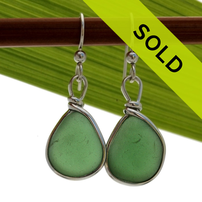 Our jewelry leaves our sea glass totally natural, just the way it was found on the beach. We use ONLY Genuine sea glass collected on beaches from around the world.
Sorry - these sea glass earrings have been sold!