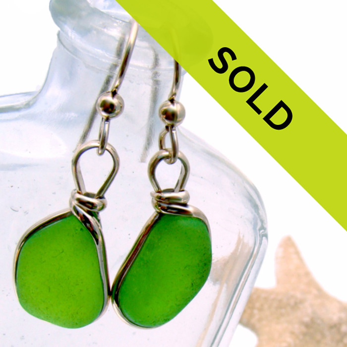 Genuine Lime Green Sea Glass In G/F Wire Bezel © Setting