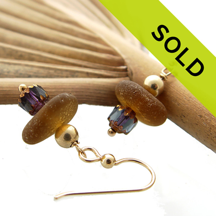 This pair or brown sea glass earrings with vintage beads has been SOLD.