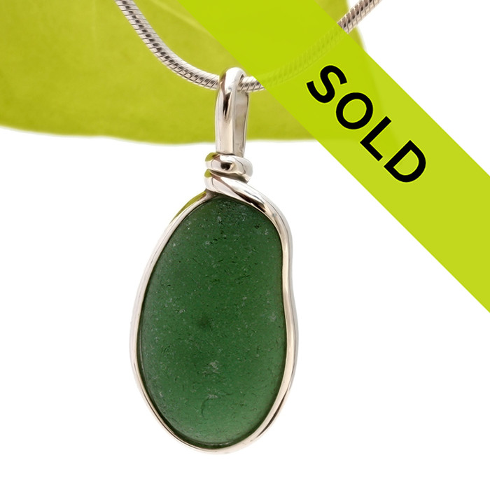 Seaweed Green Sea Glass Sterling Wire Bezel© Setting Pendant