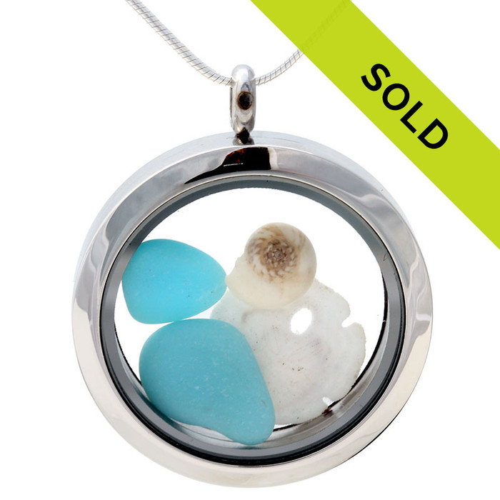 Ultra Rare Electric Opaque Sea Glass Sandollar Locket 