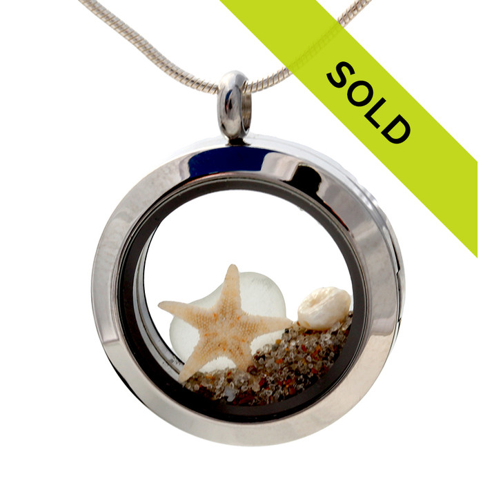 Pure Beachlovers - White Sea Glass Stainless Steel Locket 
