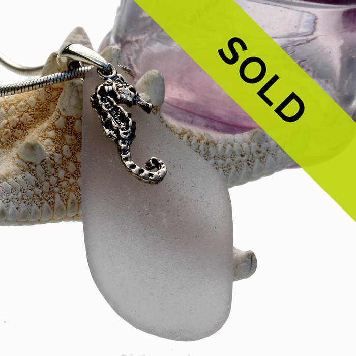 Sorry this perfect lavender sea glass pendant with silver seahorse has been sold!
