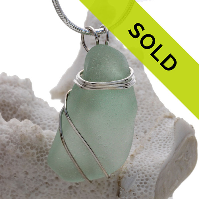 Long Pale Aqua Blue sea glass set in our triple sterling setting. 
Sorry this sea glass jewelry selection has been sold!