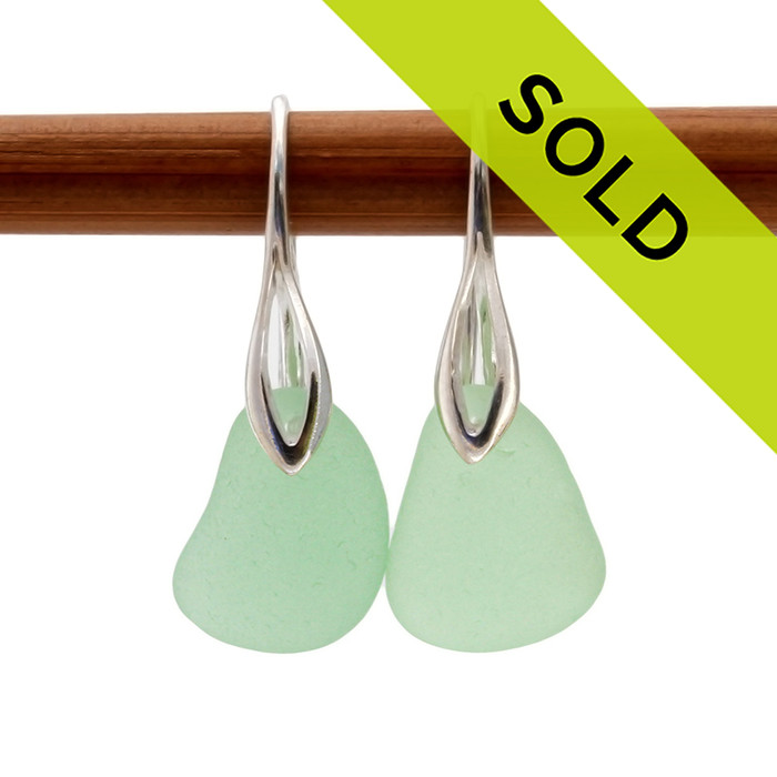 Green Sea Glass Earrings On Silver Silver Deco Hooks 
Sorry this sea glass jewelry selection has been sold!