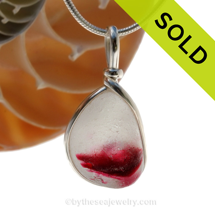 Large and Thick Pink Tourmaline English Sea Glass Necklace Pendant In Sterling Wire Bezel© - October Birthstone