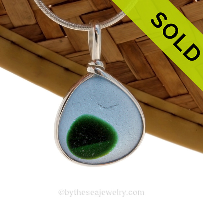 A Rich Bright Blue and Vivid Green English Multi sea glass set for a necklace in our Original Sea Glass Bezel© in Solid Sterling Silver setting.
SOLD - Sorry this Ultra Rare Sea Glass Pendant is NO LONGER AVAILABLE!