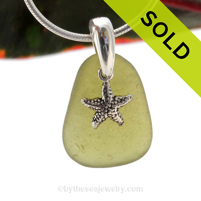 Bright Citron Green Sea Glass With Sterling Silver Starfish Charm - 18" STERLING CHAIN INCLUDED .
Sorry this Sea Glass Necklace has been SOLD!