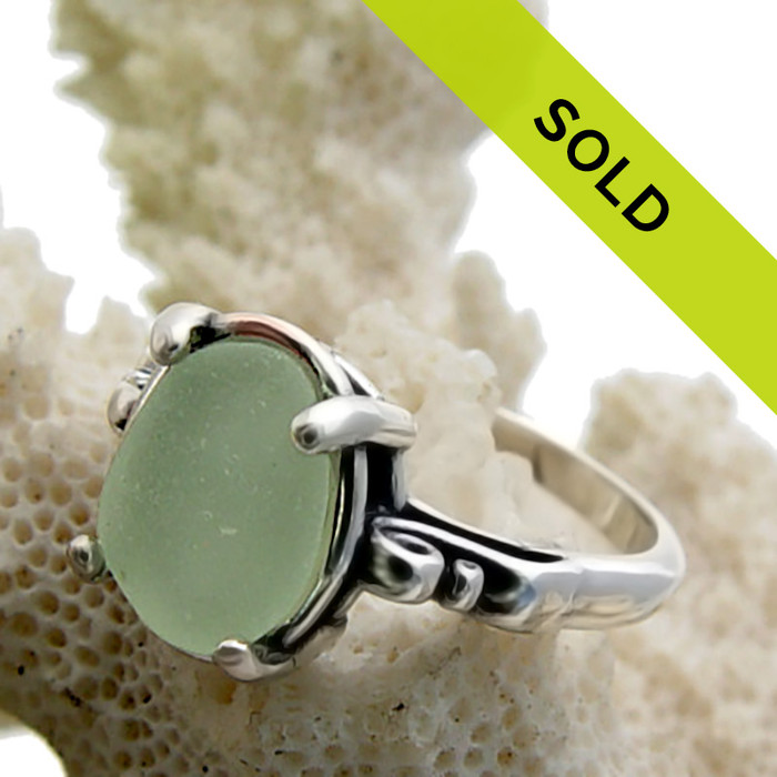 Perfect Seafoam Sea Glass In Sterling Ring - Size 8 