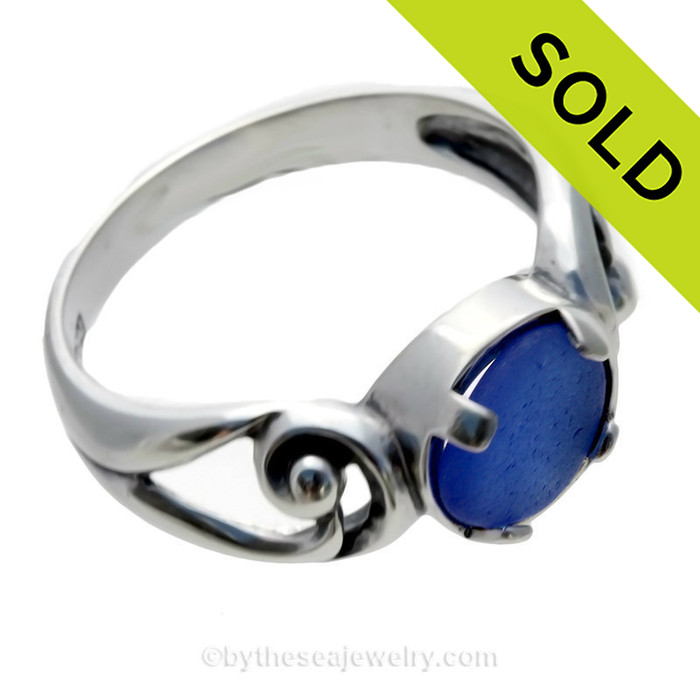 An almost perfectly round beach found blue sea glass in a solid sterling ring.
SOLD - Sorry this Sea Glass Ring is NO LONGER AVAILABLE!