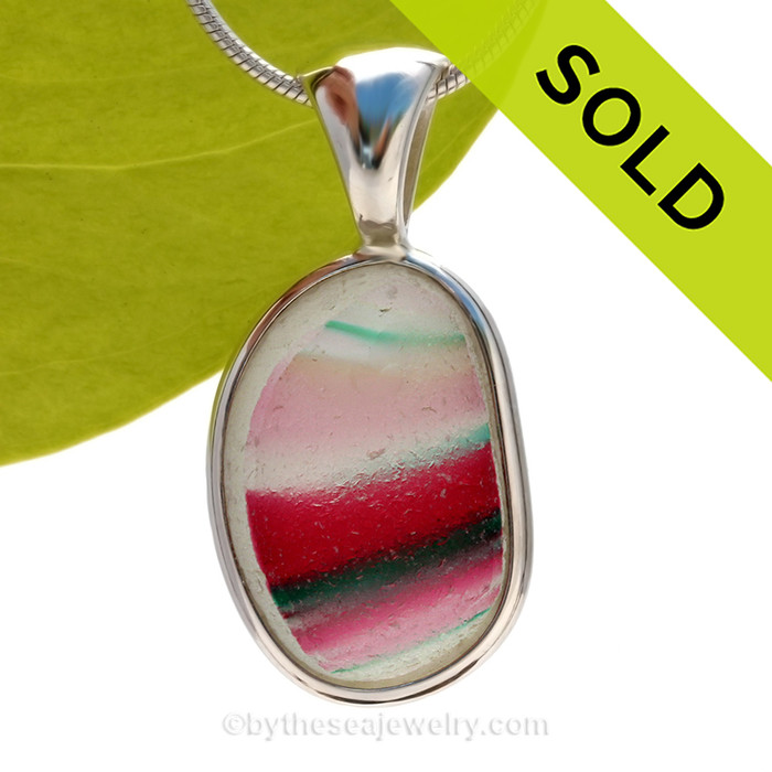 L-A-R-G-E SUPER ULTRA ULTRA RARE Genuine Seaham Sea Glass 3 Color Multi set in our Deluxe Wire Bezel© Pendant Setting.
SOLD - Sorry this Ultra Rare Sea Glass Pendant is NO LONGER AVAILABLE!