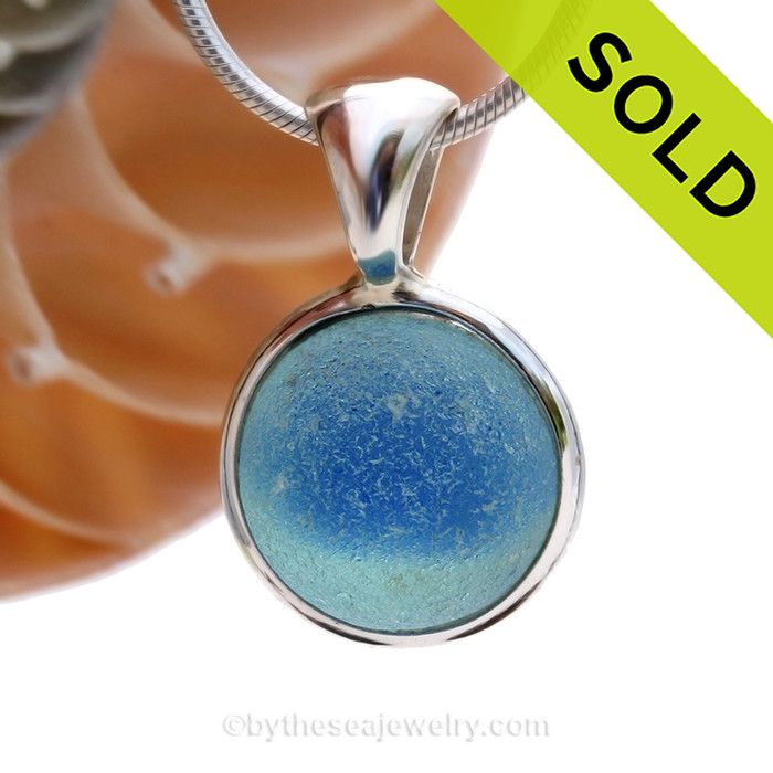 A Genuine Beach Found Sea Glass Marble set in our Deluxe Solid Sterling Deluxe Bezel setting.
SOLD - Sorry this Ultra Rare Sea Glass Pendant is NO LONGER AVAILABLE!