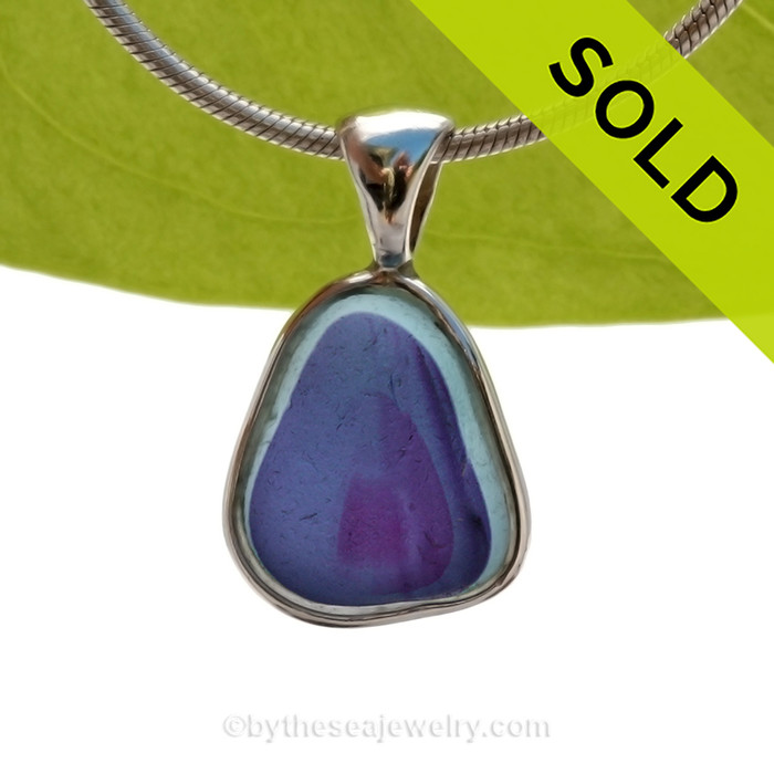 A Lovely Small Mixed Light Blue and Purple Seaham multi sea glass set in Sold Sterling Silver Deluxe Wire Bezel© pendant setting.
SOLD - Sorry this Rare Sea Glass Pendant is NO LONGER AVAILABLE!