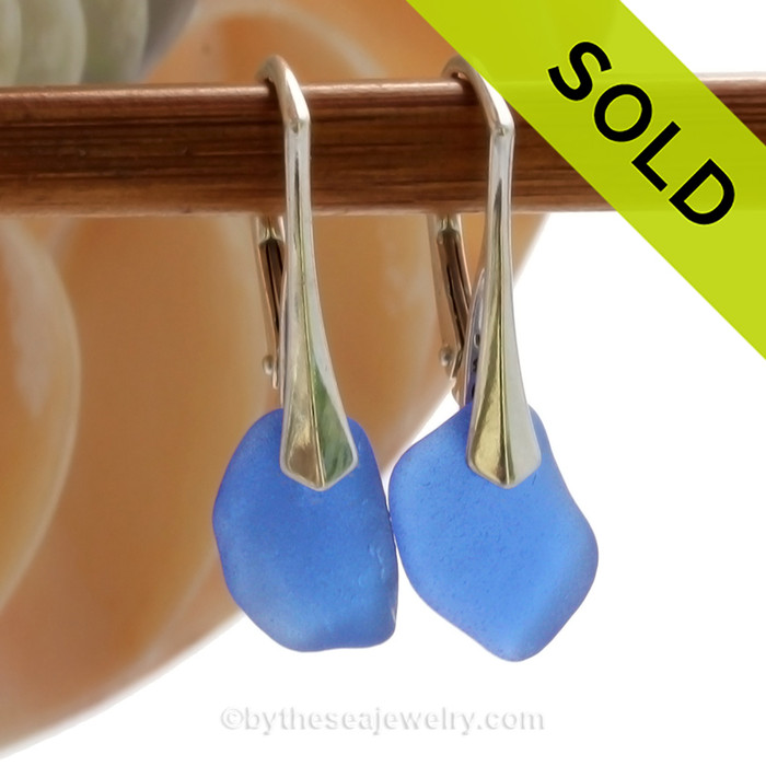 Genuine Cobalt Blue  Beach Found Sea Glass Earrings on Sterling Leverback Earrings.
SOLD - Sorry these Rare Sea Glass Earrings are NO LONGER AVAILABLE!!!