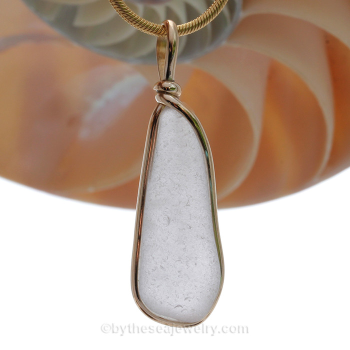 A stunning PERFECT Sea Glass Pendant in a pale Purple or Lavender hue set in 14K Rolled Gold