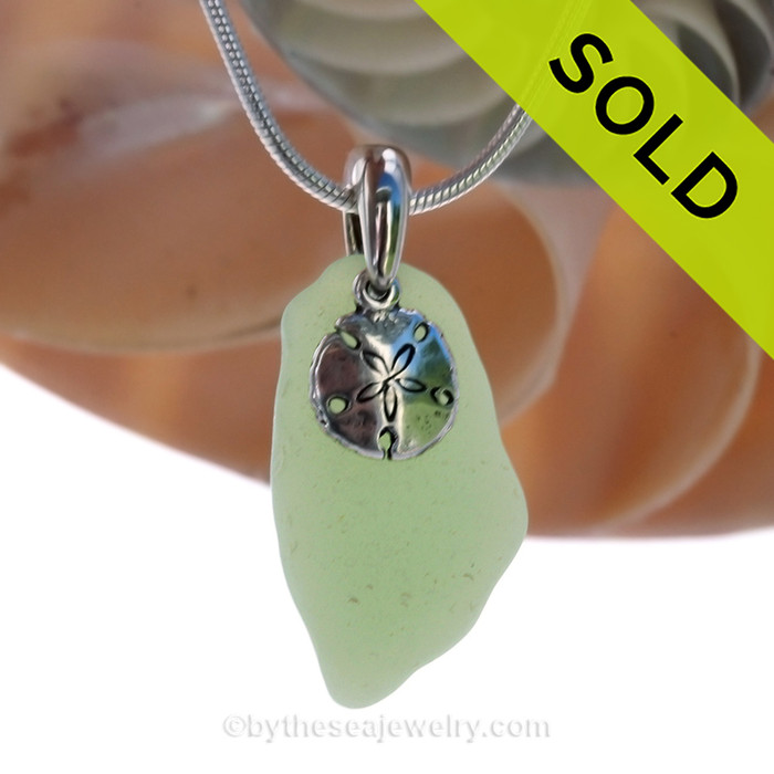 RARE Jadeite Green Sea Glass With Sterling Silver Sandollar Charm.
SOLD - Sorry this Rare Sea Glass Necklace is NO LONGER AVAILABLE!