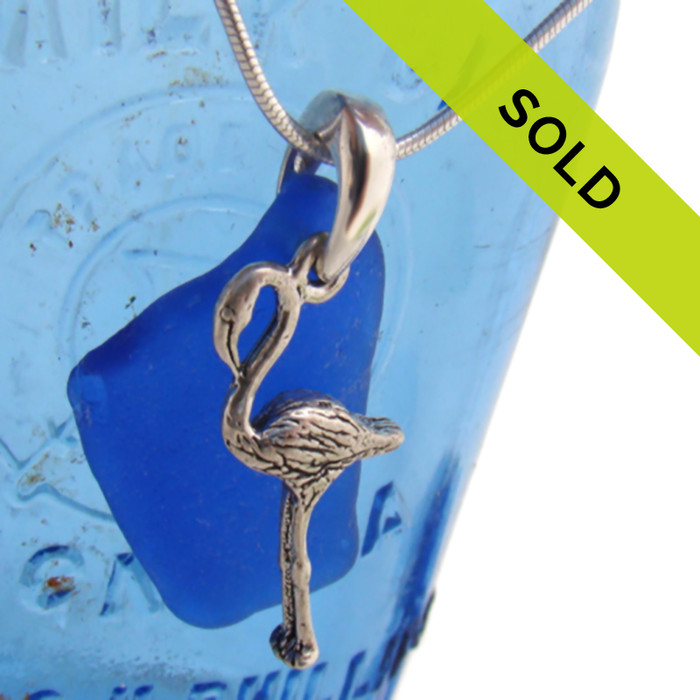 Sea Charmed - Medium Blue On Sterling Bail With Flamingo