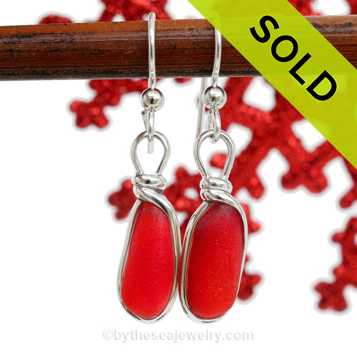 STUNNING and PERFECT Rare Cherry Red Genuine Sea Glass in our Original Wire Bezel© earring setting lets all the color of these beauties shine!
SOLD - Sorry these Ultra Rare Sea Glass Earrings are NO LONGER AVAILABLE!