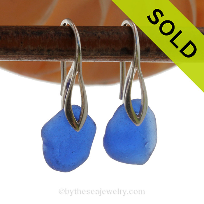 Beach Found Cobalt Blue Sea Glass Earrings On Silver Silver Deco Hooks