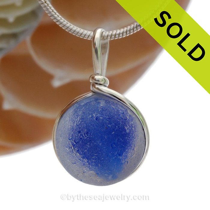 Eye Of The Stream  - Genuine Seaglass Marble In Original Wire Bezel© Necklace Pendant