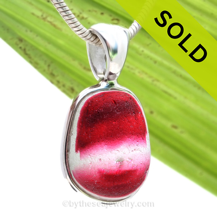 Square Hotness - Thick Hot Pink Sea Glass Pendant In S/S Deluxe Wire Bezel©