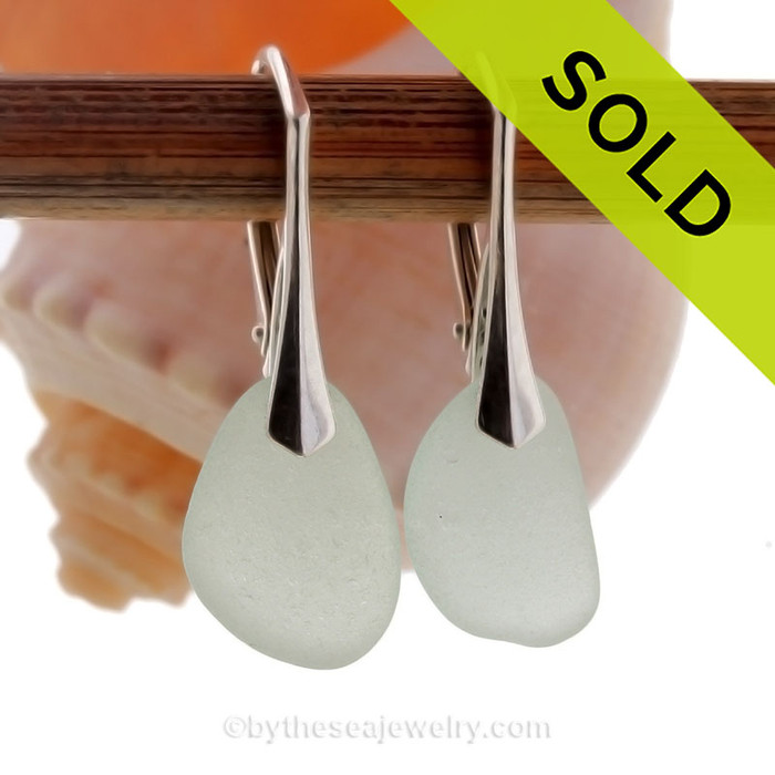 Simply Elegant - Fresh and Clean Seafoam Green Genuine Sea Glass On Solid Sterling Silver Leverback Earrings 