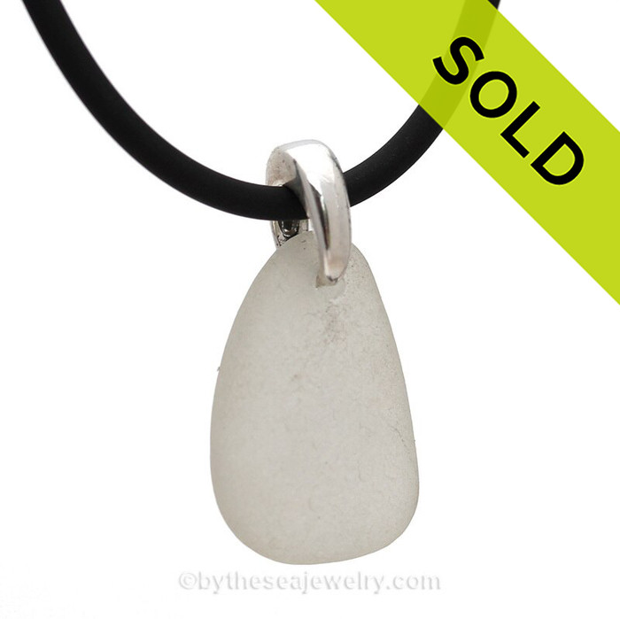 Pure white Genuine sea glass pendant on a black neoprene cord.
SOLD - Sorry this Sea Glass Jewelry selection is NO LONGER AVAILABLE!