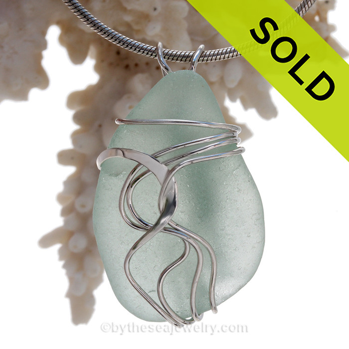 Large Fresh Seafoam Green Sea Glass Sterling Waves© Signature Sterling Setting Pendant 