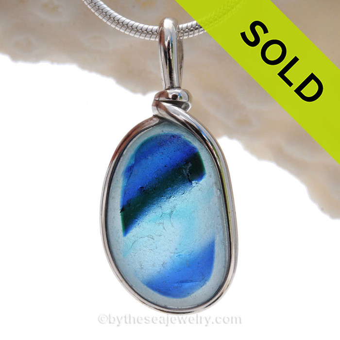 Gulfstream Tidelines - Blue Multi Seaham Sea Glass In Sterling Silver Original Wire Bezel©
