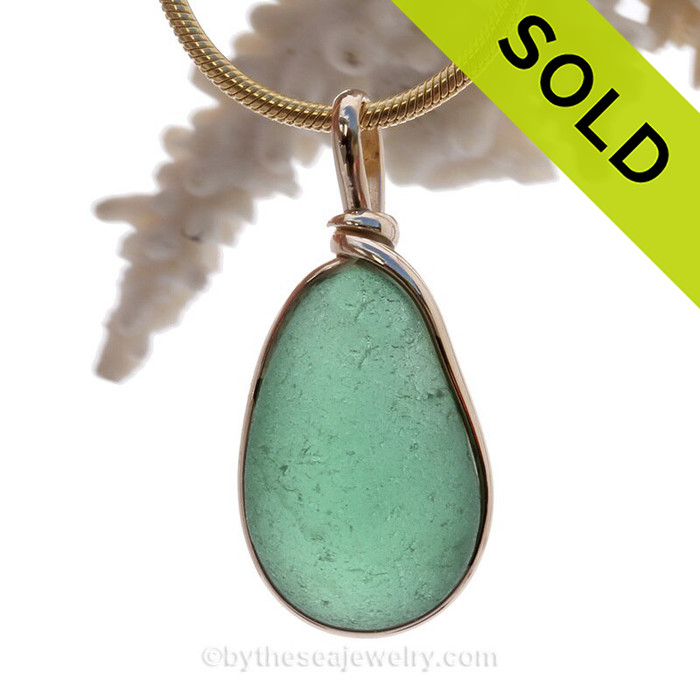 Deep Sea Water Green Sea Glass set in our Original Wire Bezel© Setting with 14K Goldfilled