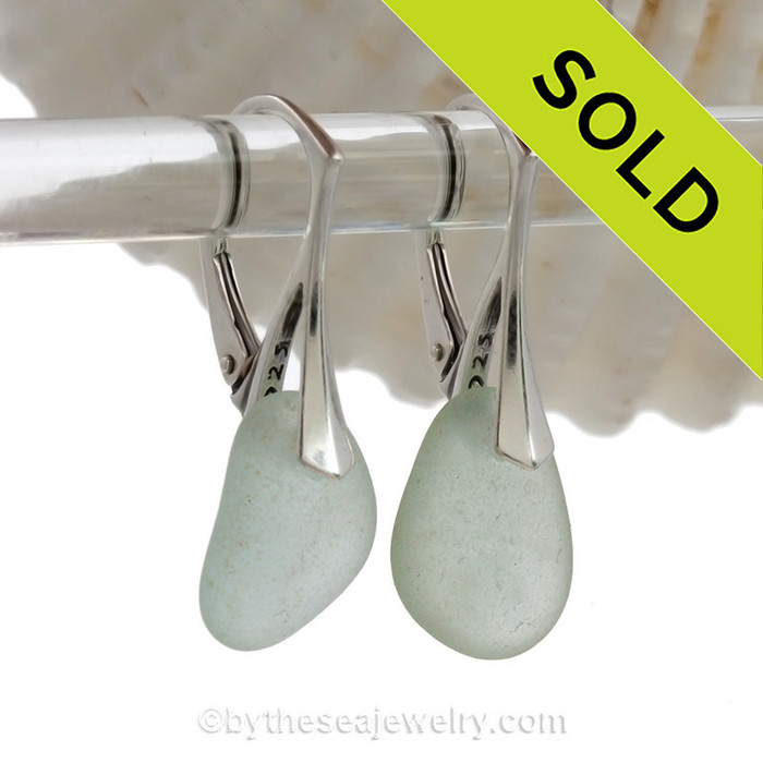 Seafoam Green Beach Found Genuine Sea Glass Earrings On Solid Sterling Silver Leverbacks