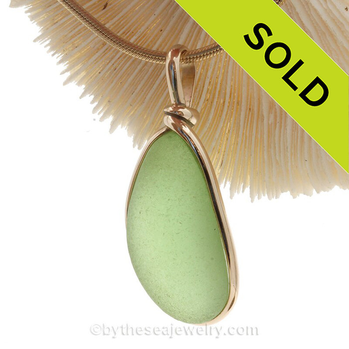 LARGE and THICK Yellowy Sea Green Genuine Sea Glass Pendant In Gold Wire Bezel© Pendant
This is the EXACT Sea Glass Pendant that you will receive!