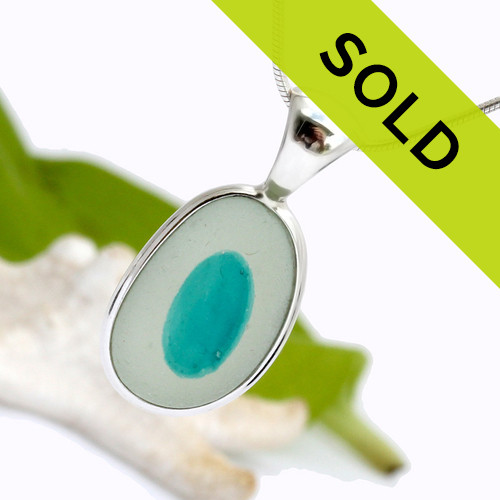 Aqua Drop - EnglishFlashed Sea Glass In Sterling Deluxe Wire Bezel©