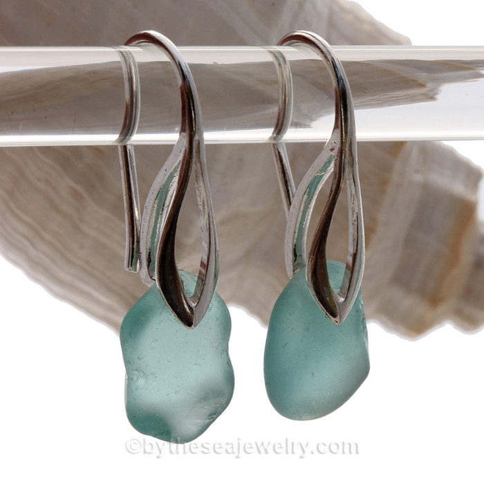 Aqua Blue Sea Glass Earrings 