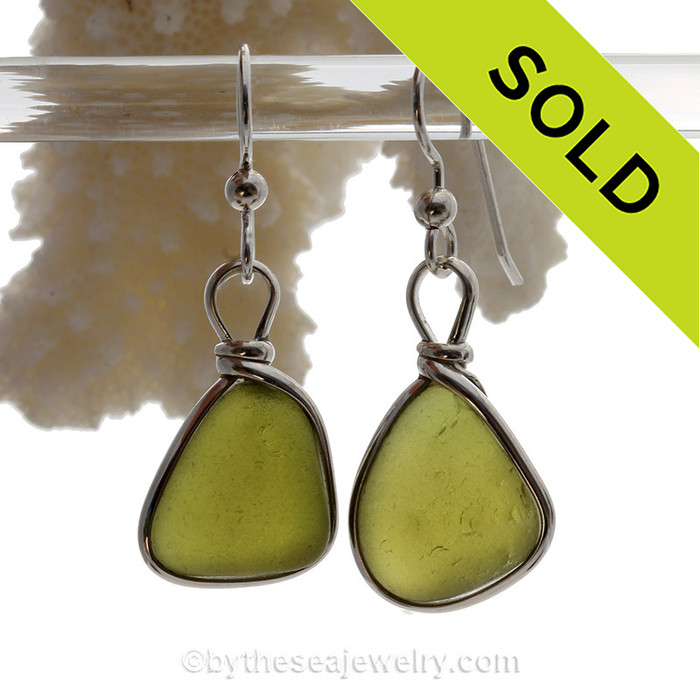 Peridot Green English Sea Glass Earrings