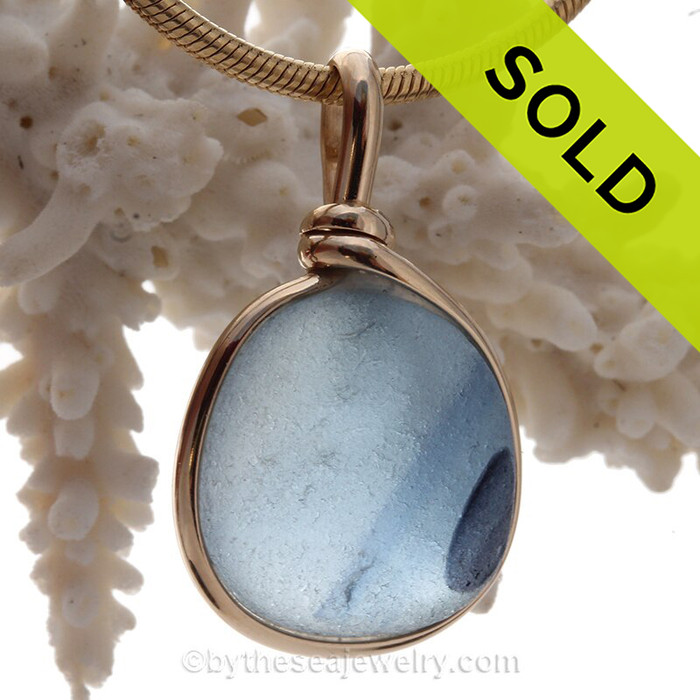 The Gray and the Blue - Mixed Seaham Sea Glass In Original Gold Original Wire Bezel© Pendant