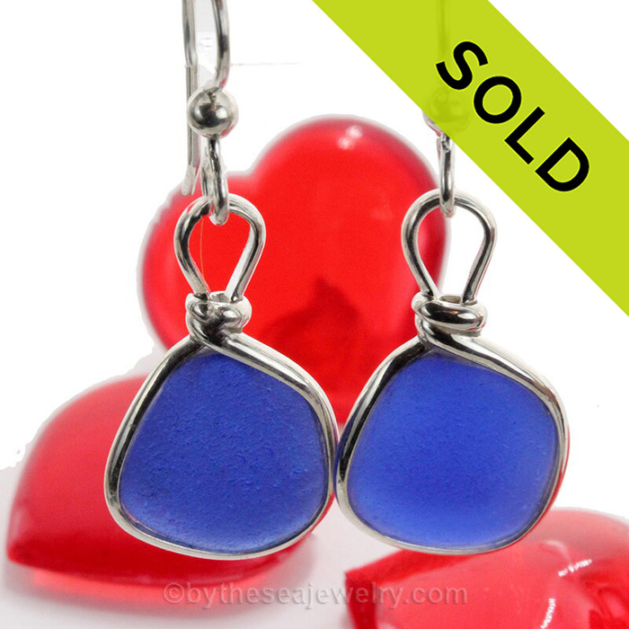 Cobalt Blue Genuine Beach Found Sea Glass Earrings Solid Sterling Silver Original Wire Bezel©, a great choice for any sea glass lover!