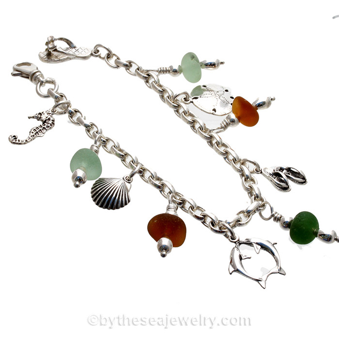A great sea glass charm bracelet with plenty of room for future charms.
