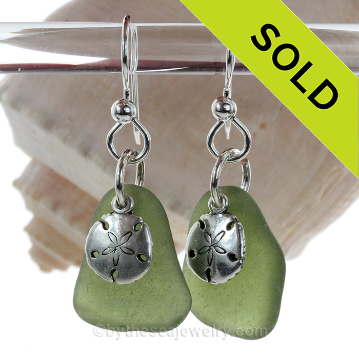 Genuine Sea Glass Earrings with sterling beachy Sandollar charms